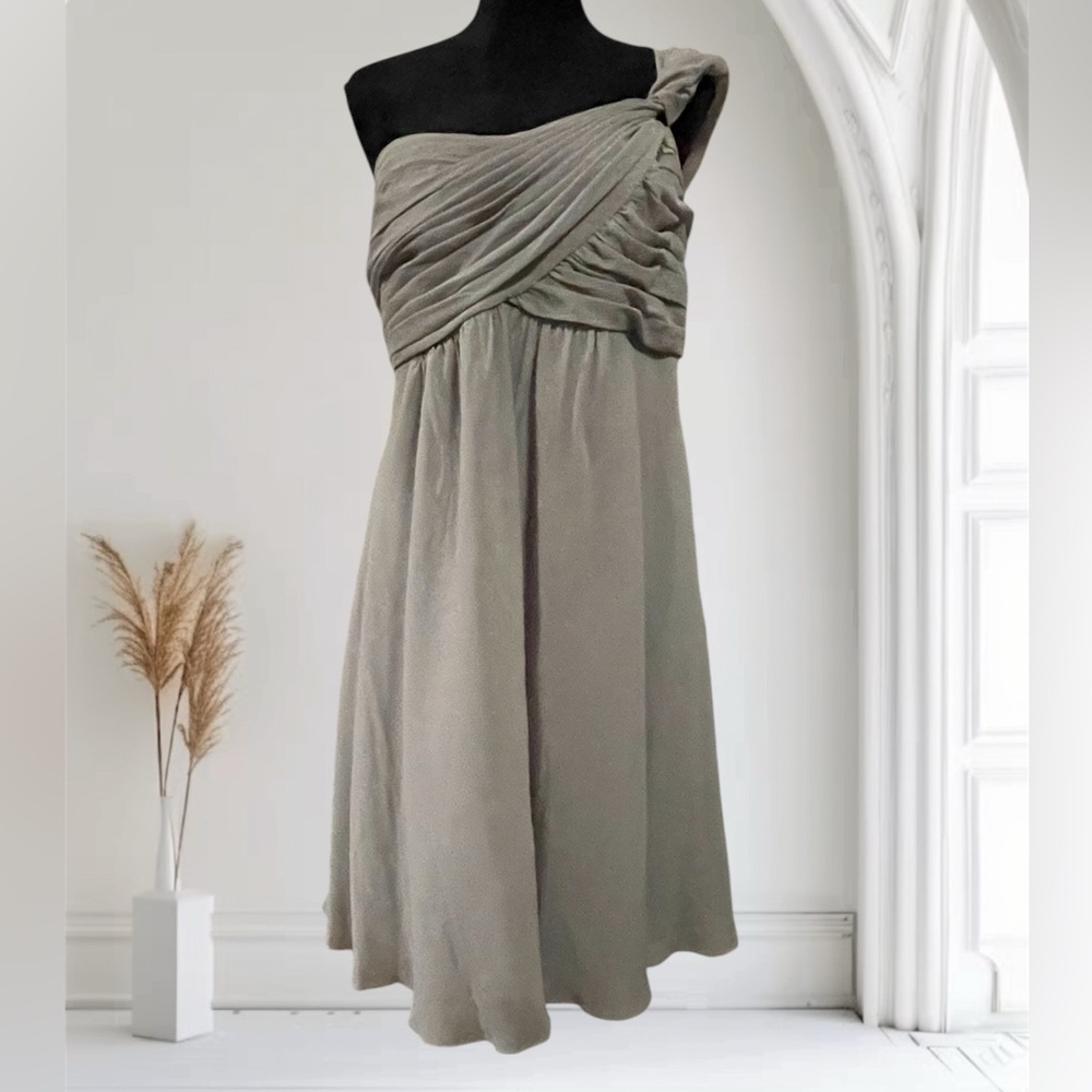 David's Bridal One-Shoulder Dress in Gray